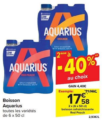Promoties Boisson rafraîchissante red peach - Aquarius - Geldig van 17/04/2024 tot 23/04/2024 bij Carrefour
