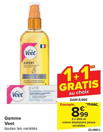 Promotions Crème dépilatoire peaux sensibles - Veet - Valide de 17/04/2024 à 23/04/2024 chez Carrefour