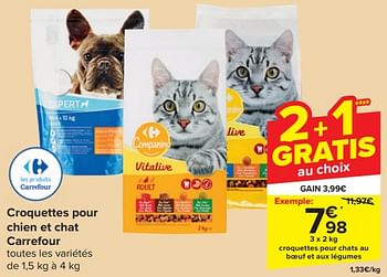 Promoties Croquettes pour chats au boeuf et aux légumes - Huismerk - Carrefour  - Geldig van 17/04/2024 tot 23/04/2024 bij Carrefour