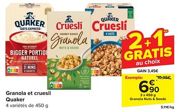Promoties Granola nuts + seeds - Quaker - Geldig van 17/04/2024 tot 23/04/2024 bij Carrefour