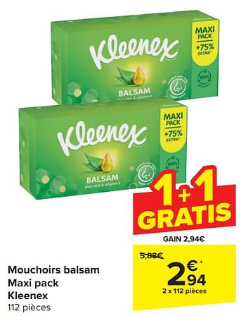 Promoties Mouchoirs balsam maxi pack kleenex - Kleenex - Geldig van 17/04/2024 tot 23/04/2024 bij Carrefour