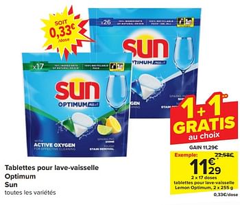 Promoties Tablettes pour lave-vaisselle lemon optimum - Sun - Geldig van 17/04/2024 tot 23/04/2024 bij Carrefour