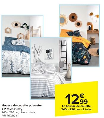 Promoties Housse de couette polyester + 2 taies crazy - Huismerk - Carrefour  - Geldig van 17/04/2024 tot 29/04/2024 bij Carrefour
