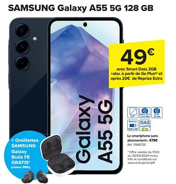 Promoties Samsung galaxy a55 5g 128 gb - Samsung - Geldig van 17/04/2024 tot 29/04/2024 bij Carrefour