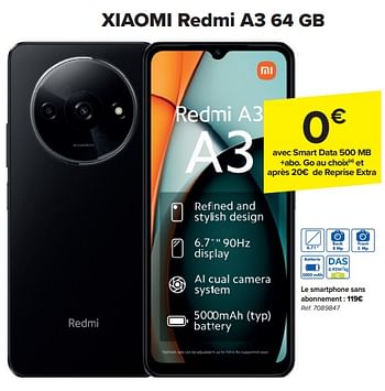 Promoties Xiaomi redmi a3 64 gb - Xiaomi - Geldig van 17/04/2024 tot 29/04/2024 bij Carrefour
