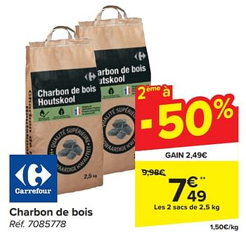 Promoties Charbon de bois - Huismerk - Carrefour  - Geldig van 17/04/2024 tot 29/04/2024 bij Carrefour
