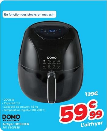 Promoties Domo elektro airfryer do533fr - Domo elektro - Geldig van 17/04/2024 tot 29/04/2024 bij Carrefour