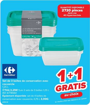 Promoties Set de 3 boîtes de conservation avec couvercle - Huismerk - Carrefour  - Geldig van 17/04/2024 tot 29/04/2024 bij Carrefour