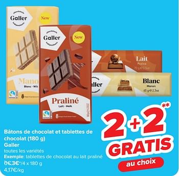 Promotions Tablettes de chocolat au lait praliné - Galler - Valide de 17/04/2024 à 29/04/2024 chez Carrefour