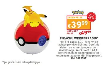 Promotions Pikachu wekkerradio - Pokemon - Valide de 17/04/2024 à 22/04/2024 chez Trafic