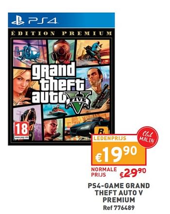 Promoties Ps4 game grand theft auto v premium - Rockstar Games - Geldig van 17/04/2024 tot 22/04/2024 bij Trafic