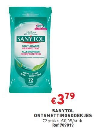 Promotions Sanytol ontsmettingsdoekjes - Sanytol - Valide de 17/04/2024 à 22/04/2024 chez Trafic