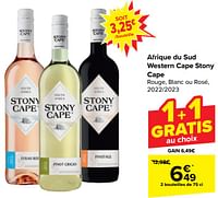 Promotions Afrique du sud western cape stony cape rouge, blanc ou rosé - Vins rouges - Valide de 17/04/2024 à 29/04/2024 chez Carrefour