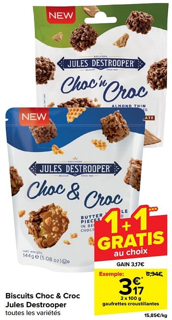 Promoties Biscuits choc + croc jules destrooper - Jules Destrooper - Geldig van 17/04/2024 tot 29/04/2024 bij Carrefour