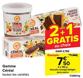 Promoties Biscuits orange delight sans sucre - Céréal - Geldig van 17/04/2024 tot 29/04/2024 bij Carrefour