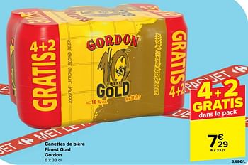 Promotions Canettes de bière finest gold gordon - Gordon - Valide de 17/04/2024 à 29/04/2024 chez Carrefour