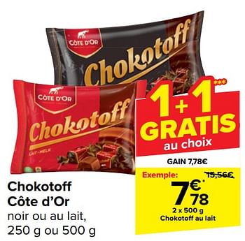 Promoties Chokotoff au lait - Cote D'Or - Geldig van 17/04/2024 tot 29/04/2024 bij Carrefour
