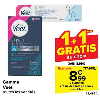Promotions Crème dépilatoire peaux sensibles - Veet - Valide de 17/04/2024 à 29/04/2024 chez Carrefour