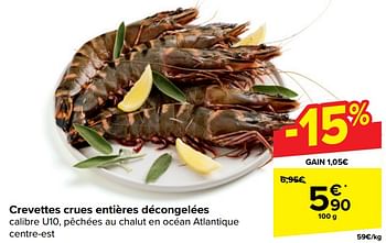 Promoties Crevettes crues entières décongelées - Huismerk - Carrefour  - Geldig van 17/04/2024 tot 29/04/2024 bij Carrefour