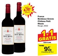 Promotions France bordeaux graves château petit mouta rouge - Vins rouges - Valide de 17/04/2024 à 29/04/2024 chez Carrefour
