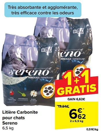 Promoties Litière carbonite pour chats sereno - Sereno - Geldig van 17/04/2024 tot 29/04/2024 bij Carrefour