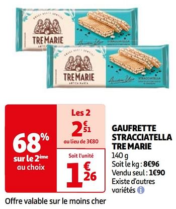 Promoties Gaufrette stracciatella tre marie - TRE MARIE  - Geldig van 16/04/2024 tot 22/04/2024 bij Auchan