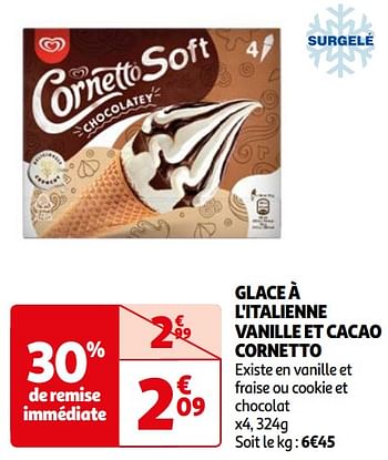 Promoties Glace à l`italienne vanille et cacao cornetto - Ola - Geldig van 16/04/2024 tot 22/04/2024 bij Auchan