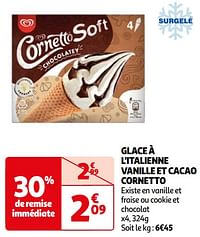 Glace à l`italienne vanille et cacao cornetto-Ola