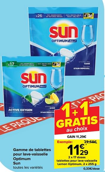 Promoties Tablettes pour lave-vaisselle lemon optimum - Sun - Geldig van 17/04/2024 tot 29/04/2024 bij Carrefour