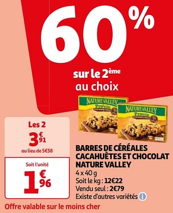 Promoties Barres de céréales cacahuètes et chocolat nature valley - Nature Valley  - Geldig van 16/04/2024 tot 22/04/2024 bij Auchan