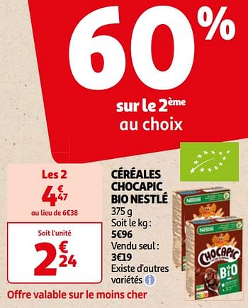 Promoties Céréales chocapic bio nestlé - Nestlé - Geldig van 16/04/2024 tot 22/04/2024 bij Auchan