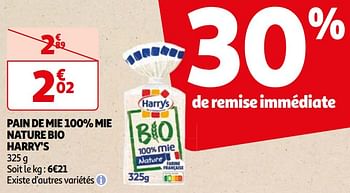 Promoties Pain de mie 100% mie nature bio harry`s - Harry's - Geldig van 16/04/2024 tot 22/04/2024 bij Auchan