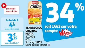 Promoties Tendre croc original herta - Herta - Geldig van 16/04/2024 tot 22/04/2024 bij Auchan