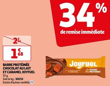 Promoties Barre protéinée chocolat au lait et caramel joyfuel - Joyfuel - Geldig van 16/04/2024 tot 22/04/2024 bij Auchan
