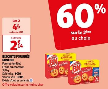 Promoties Biscuits fourrés mini bn - BN - Geldig van 16/04/2024 tot 22/04/2024 bij Auchan