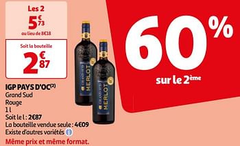 Promotions Igp pays d`oc grand sud rouge - Vins rouges - Valide de 16/04/2024 à 22/04/2024 chez Auchan Ronq