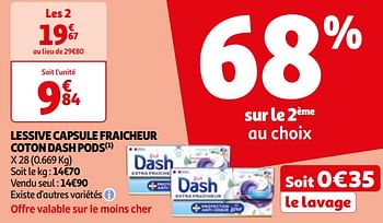 Promoties Lessive capsule fraicheur coton dash pods - Dash - Geldig van 16/04/2024 tot 22/04/2024 bij Auchan