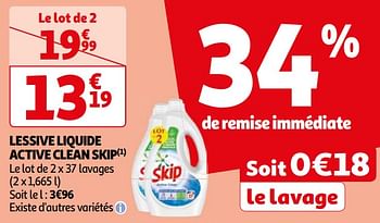 Promoties Lessive liquide active clean skip - Skip - Geldig van 16/04/2024 tot 22/04/2024 bij Auchan