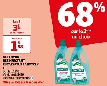 Promoties Nettoyant desinfectant eucalyptus sanytol - Sanytol - Geldig van 16/04/2024 tot 22/04/2024 bij Auchan