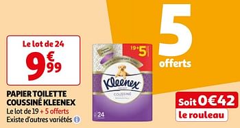 Promoties Papier toilette coussiné kleenex - Kleenex - Geldig van 16/04/2024 tot 22/04/2024 bij Auchan