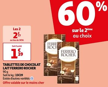 Promoties Tablettes de chocolat lait ferrero rocher - Ferrero - Geldig van 16/04/2024 tot 22/04/2024 bij Auchan