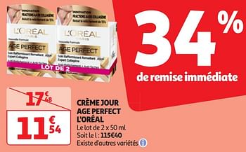 Promoties Crème jour age perfect l`oréal - L'Oreal Paris - Geldig van 16/04/2024 tot 22/04/2024 bij Auchan