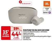 Promoties Écouteurs tws jbl wave 100 ivoire - JBL - Geldig van 16/04/2024 tot 22/04/2024 bij Auchan