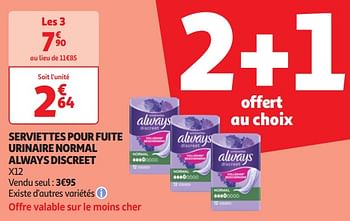 Promoties Serviettes pour fuite urinaire normal always discreet - Always - Geldig van 16/04/2024 tot 22/04/2024 bij Auchan