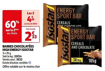 Promoties Barres chocolatées high energy isostar - Isostar - Geldig van 16/04/2024 tot 22/04/2024 bij Auchan