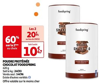 Promoties Poudre protéinée chocolat foodspring - Foodspring - Geldig van 16/04/2024 tot 22/04/2024 bij Auchan