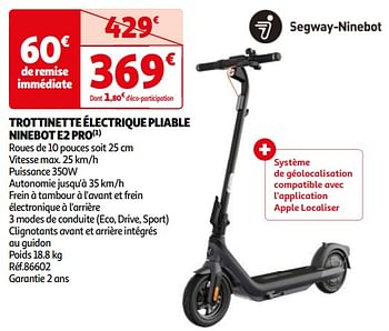 Promoties Trottinette électrique pliable ninebot e2 pro - Segway - Geldig van 16/04/2024 tot 22/04/2024 bij Auchan