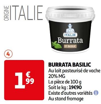 Promotions Burrata basilic - Produit Maison - Auchan Ronq - Valide de 16/04/2024 à 22/04/2024 chez Auchan Ronq
