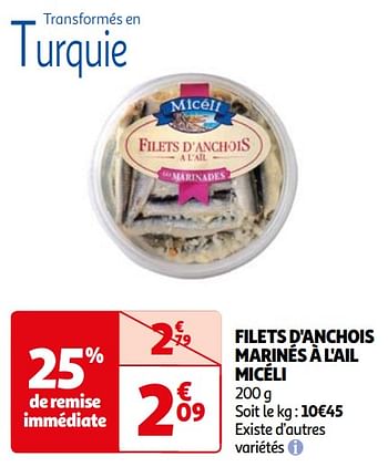 Promotions Filets d`anchois marinés à l`ail micéli - Miceli - Valide de 16/04/2024 à 22/04/2024 chez Auchan Ronq