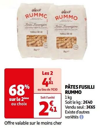 Promotions Pâtes fusilli rummo - Rummo - Valide de 16/04/2024 à 22/04/2024 chez Auchan Ronq